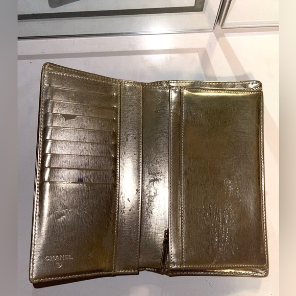 Chanel Wallet Timeless CC Metallic Gold Leather Long Flap Continental Yen Bifold - Picture 6 of 17